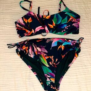 Calia Navy Floral Two Piece High Waist Swimsuit